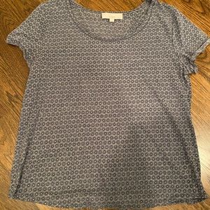 Loft XL scoop neck burnout light floral tee navy dusky blue